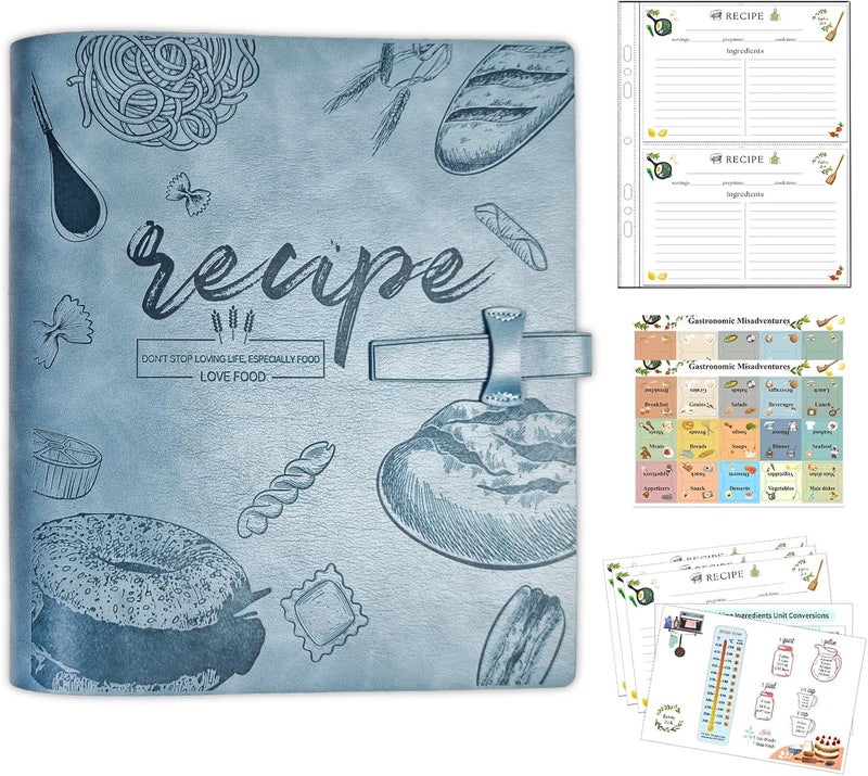 GoShambar Recipe Binder, Recipe Book Binder with Plastic Sleeves, Blank Recipe Card Book to Write in Your Own Recipes (4" x 6" Recipe Cards & Category Tab) (Blue) - Image 1
